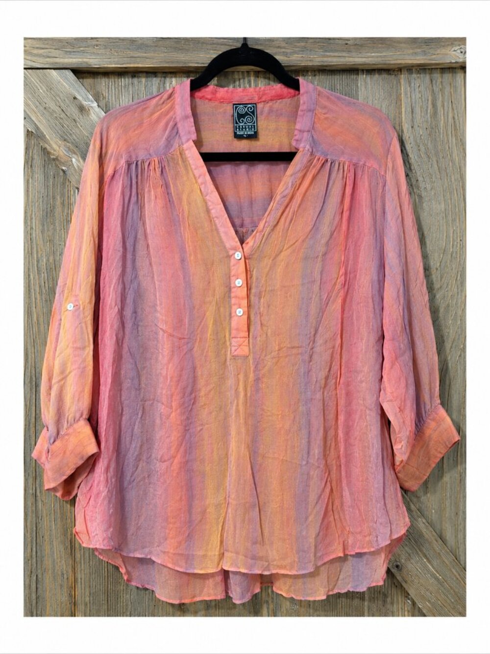 Casual Studio Women’s Large Sheer Tie Dye Blouse Pink Purple Orange Boho Rayon